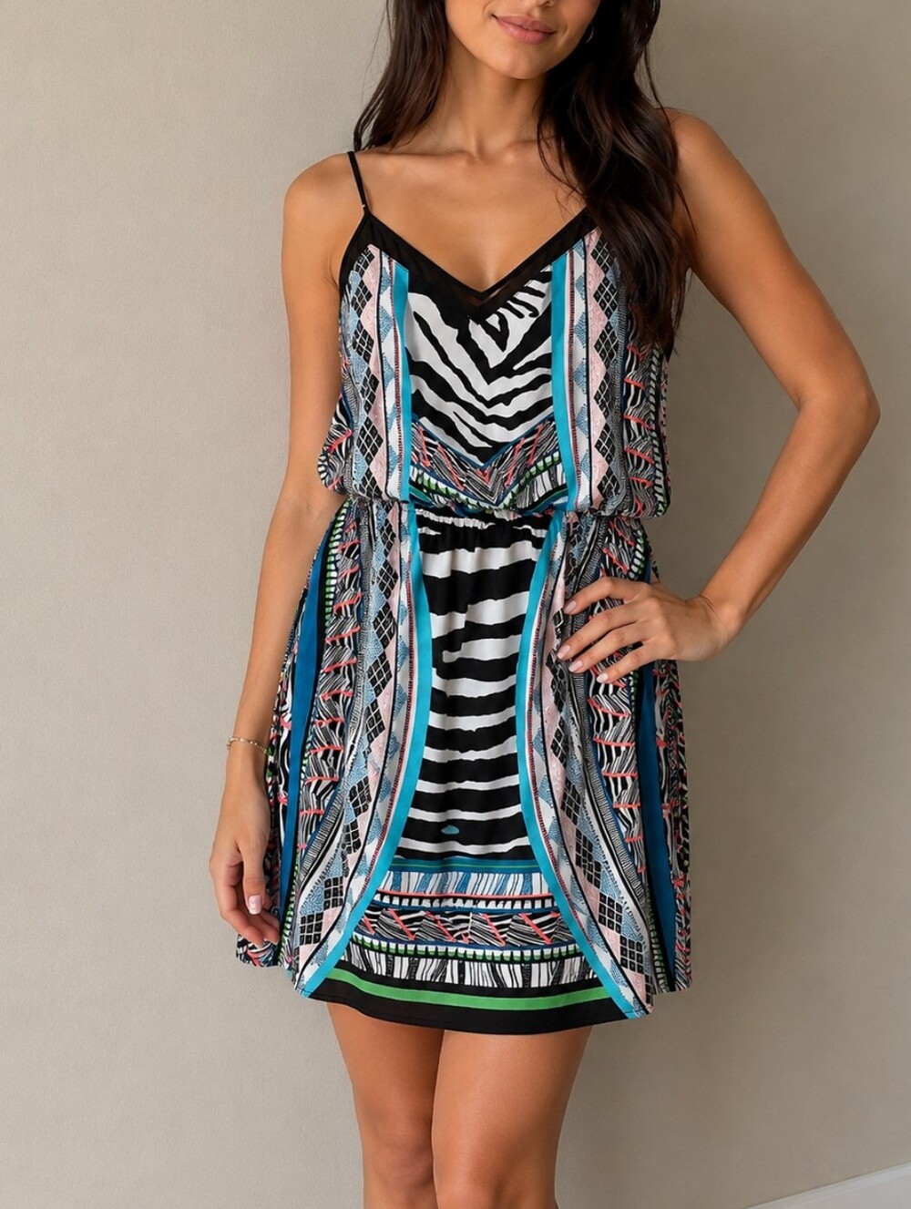 Express Black Dress with White Graphic Detail